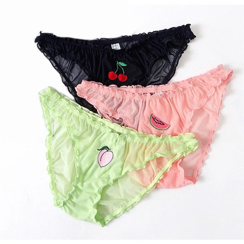 Multicolor Temptation Low-waist Panties Women Sexy Lace Lingerie Fruit Embroidery Transparent Briefs Seamless Sweet Underwear