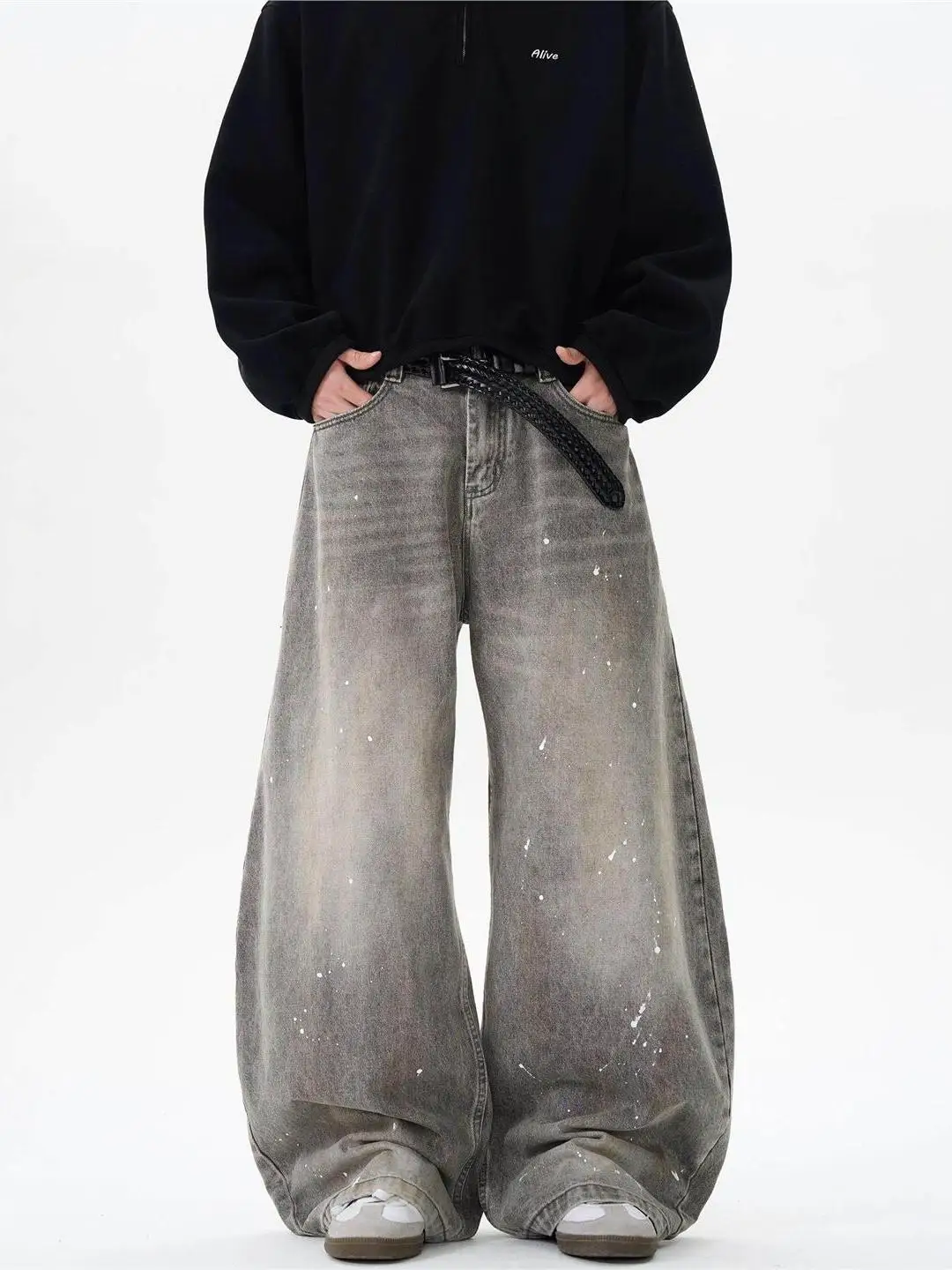 

Retro American Dyeing Knife Jeans Men Women Washed Casual High Street Loose Wide Leg Pants Youth Wear Spring Autumn