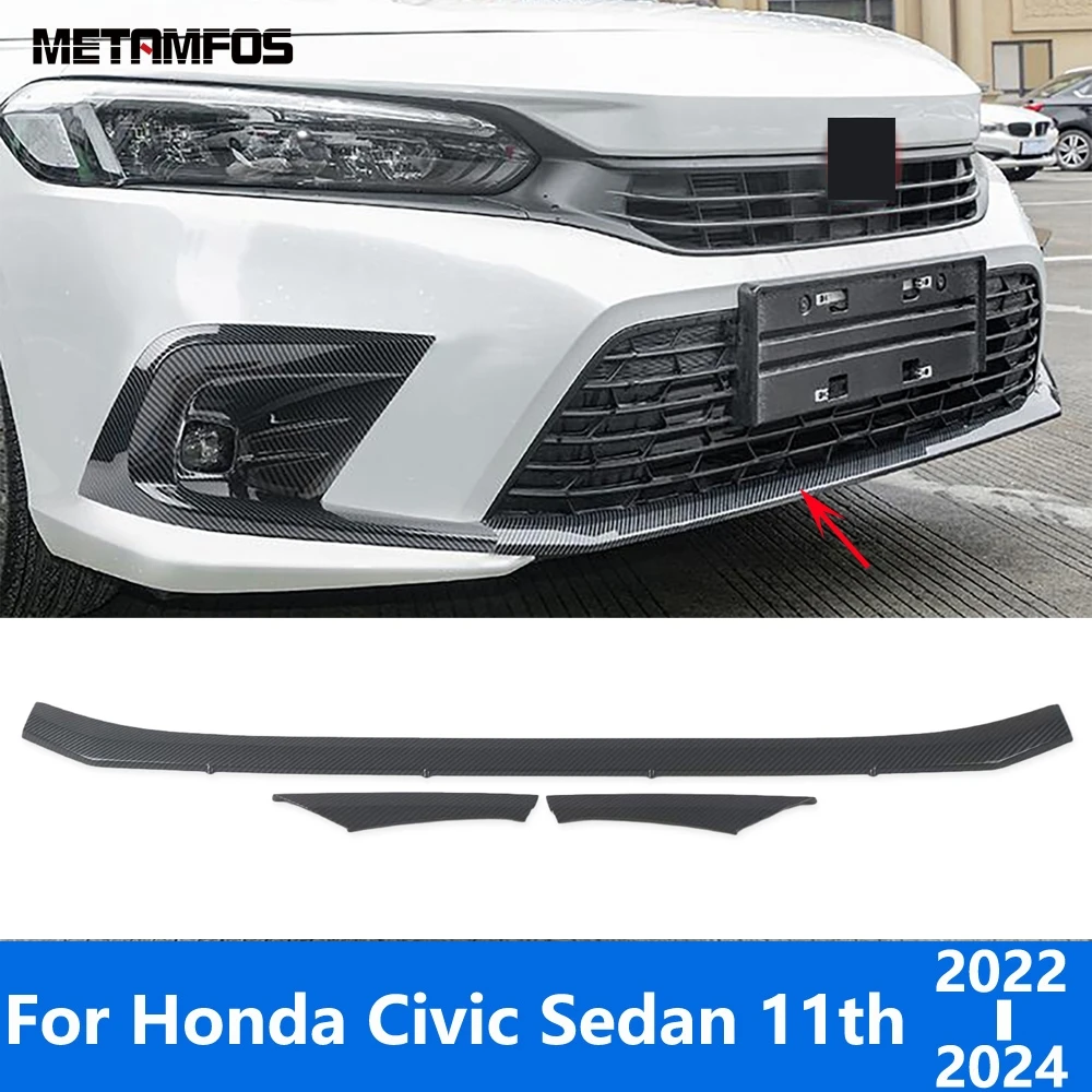 

For Honda Civic Sedan 11th 2022 2023 2024 Carbon Fiber Front Bumper Lip Trim Body Kit Spoiler Diffuser Protector Car Accessories