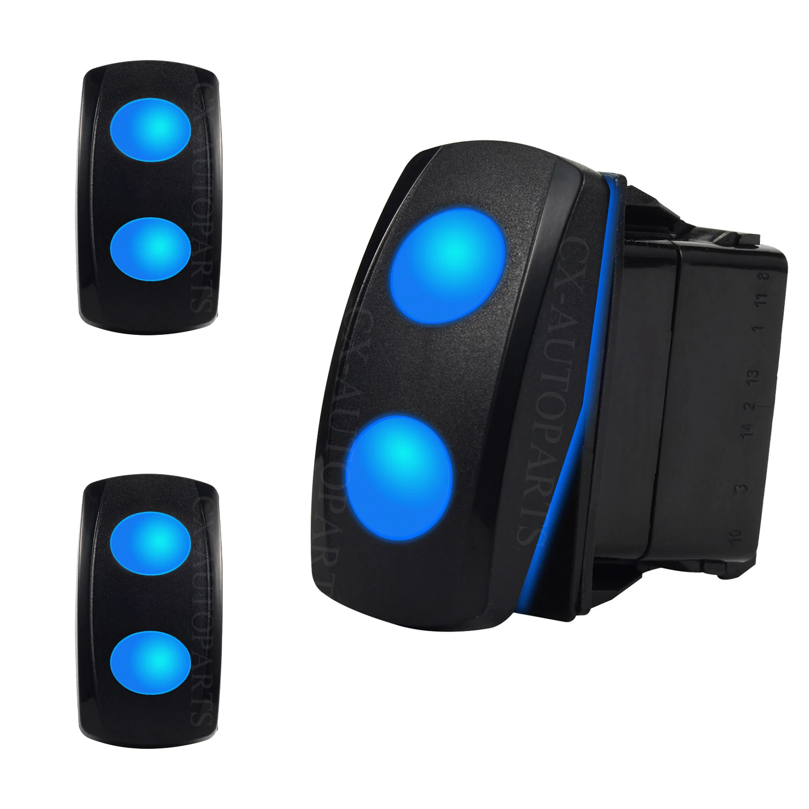 12/24V Universal Rocker Switch DPDT ON-ON-ON 3-Position Dual Blue LED 8 Pin/10 Pin Button for 4x4 ARB Style Carling Switch