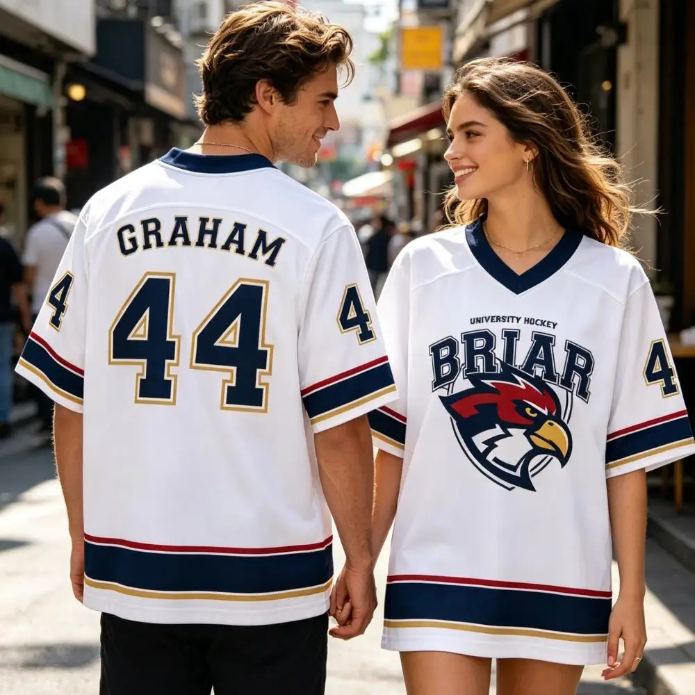 TV Off Campus Briar University Graham 44 Hockey Jersey V-Neck 3_4 Sleeve Breathable Mesh Loose Y2K Streetwear Family Kids Tees