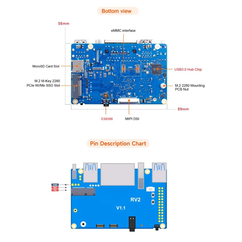 BTLIFE-For Orange Pi RV2 Development Board+Heat Sink RISC-V 2TOPS AI CPU Wifi BT5.0 M2 PCIE SSD Mini PC Support Ubuntu OS