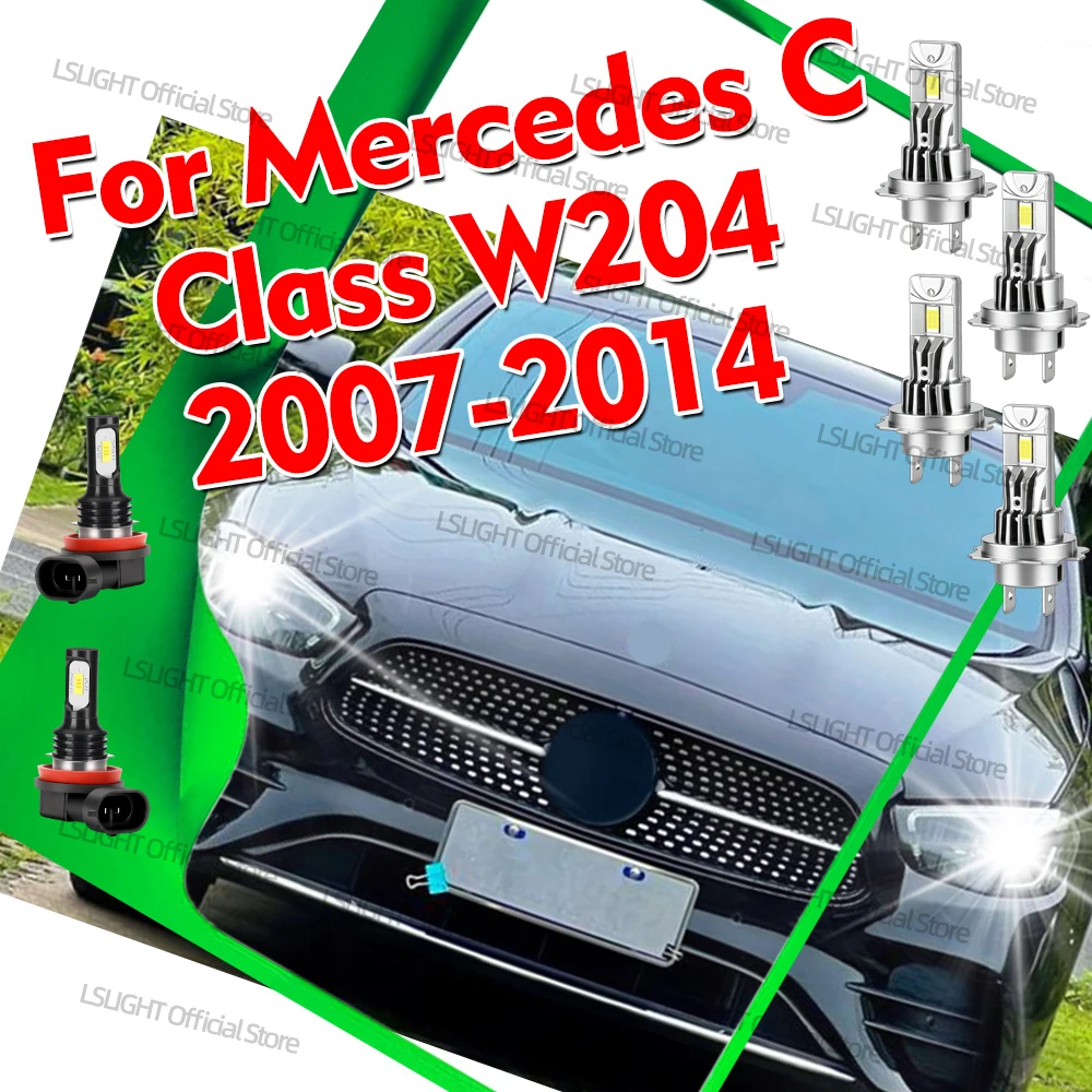 2/6x Front LED Headlights 6000K Fog Bulbs 12V For Mercedes C Class W204 2007 2008 2009 2010 2011 2012 2013 2014 Headlamp 30000LM