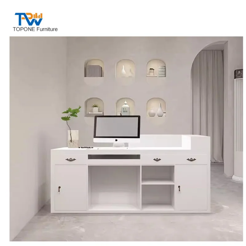 custom.Modern Company Cash Register Clothing Store Beauty Salon Reception Counter Front Desk with Lights