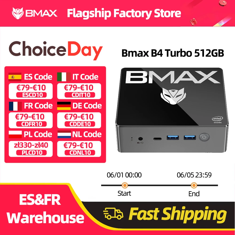 Bmax b4 turbo mini pc windows 11 pc intel n150 16gb 512gb ssd 2 * hdmi 1 * typ-c unterstützt 4k @