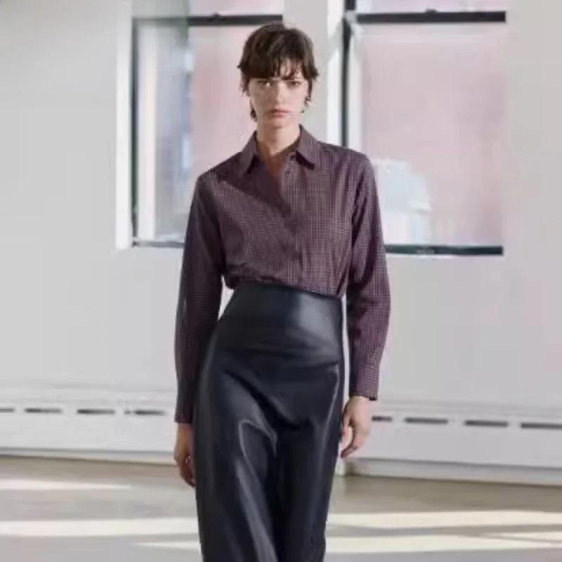 

Модная женская хлопковая рубашка с длинным рукавом, удобная, в клетку, с отложным воротником, серия ZW, новая коллекция осень-зима, корейский стиль