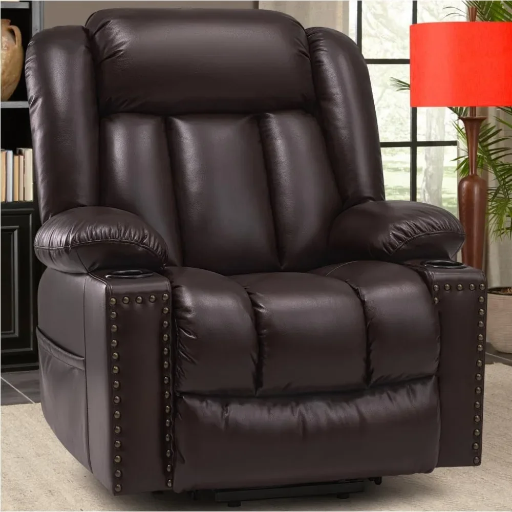 Large Power Lift Chairs Recliners for Elderly with Heated and Massage, Overstuffed Adjustable Lift Chairs, Breathable Leather