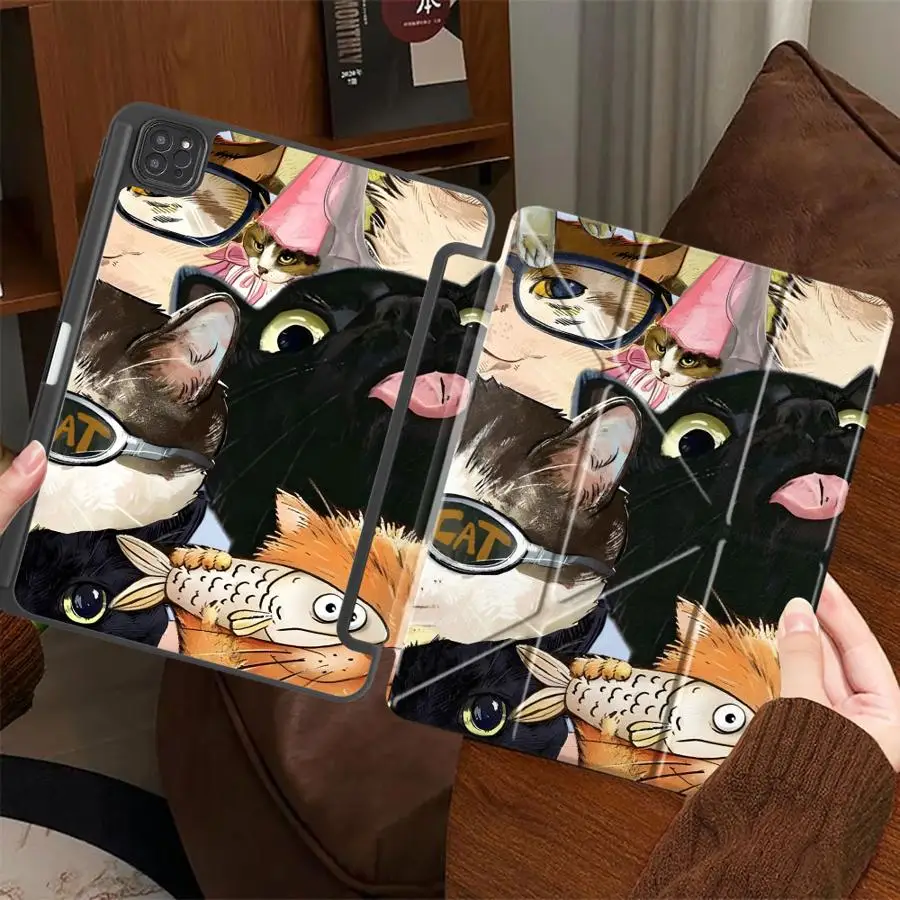 

Cartoon Cat Holder Cover Tablet Case For iPad Air 4 5 M3 M2 M4 11inch Mini 6 7 Pro 2025 Pro 11th 10th 9th 8th 7th 12.9inch