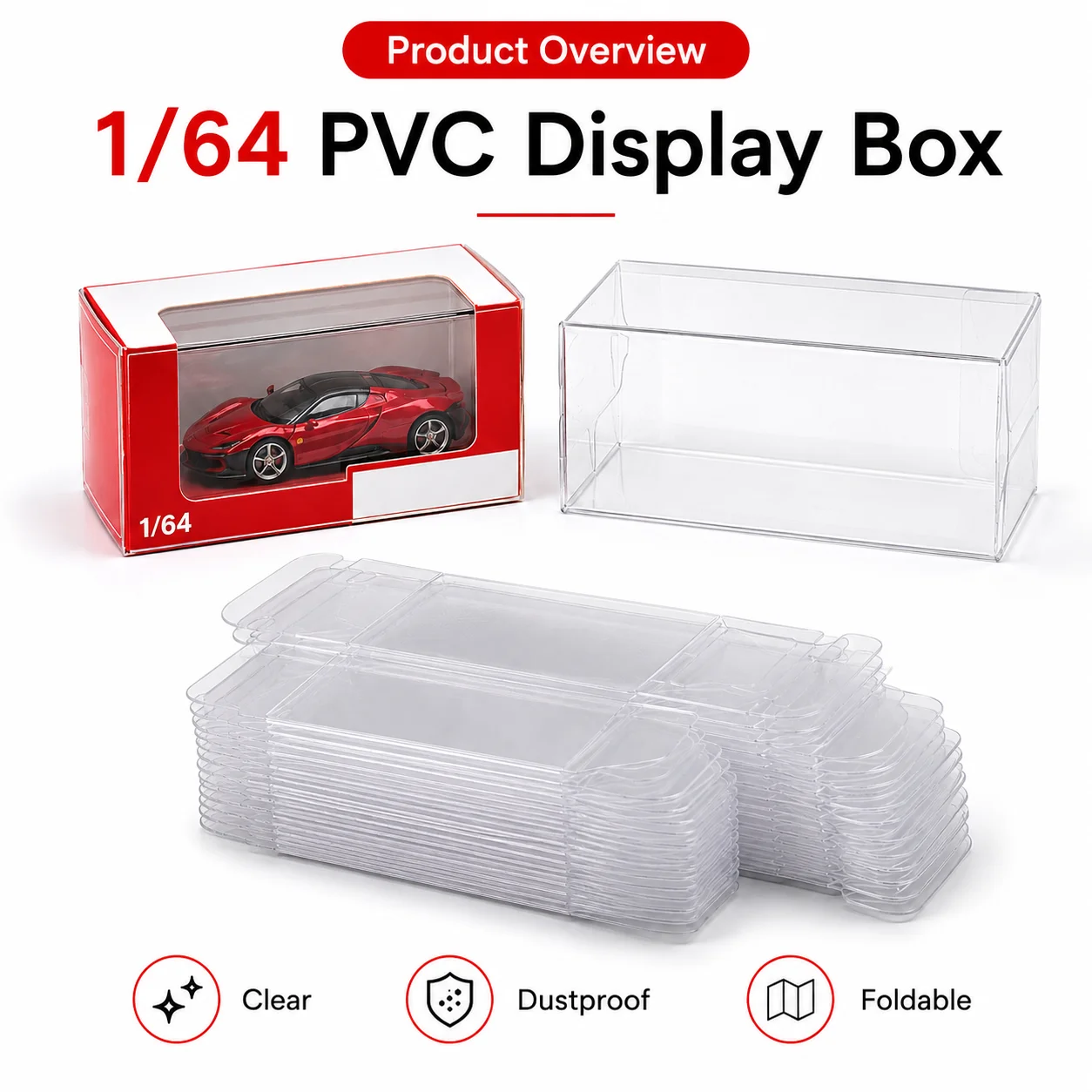 X-Scale 10Pcs 1/64 Scale Diecast Car Display Case Transparent Dustproof Display Box for Mini Model Car Storage Showcase