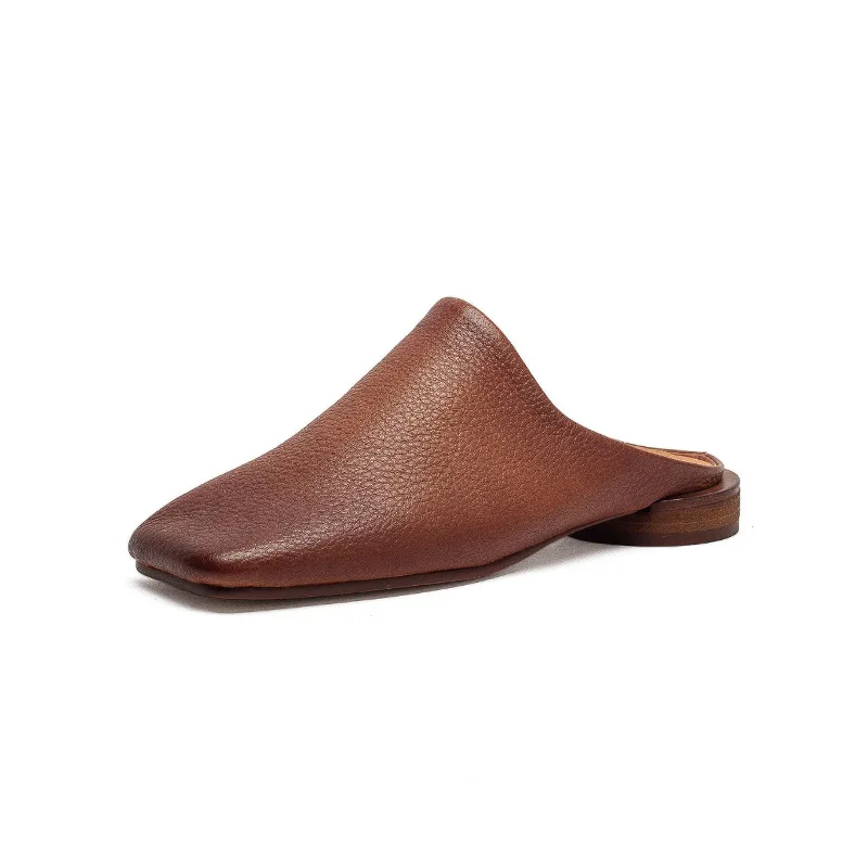 Soft Cowhide Womens Half Shoes Luxury Genuine Leather 2026 Spring Summer New Outdoor Handmade Quality Ladies Slippers Size 40