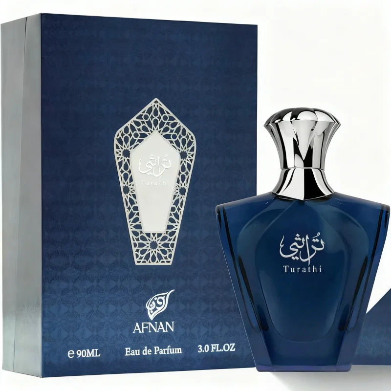 Afnan Turathi Blue Eau de Parfum Spray voor mannen, 3,0 Oz / 90 ml, luxe leerachtige citrusgeur, verfrissend en langdurig