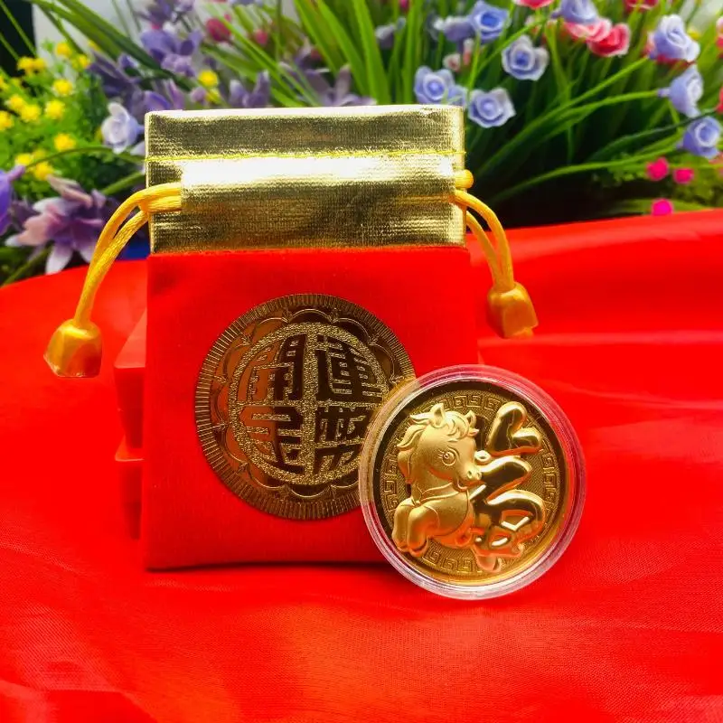 1 قطعة التذكارية الصين التميمة الحصان عملات المقتنيات الفن التحدي ميدالية 2026 الحصان عملة هدايا السنة الجديدة