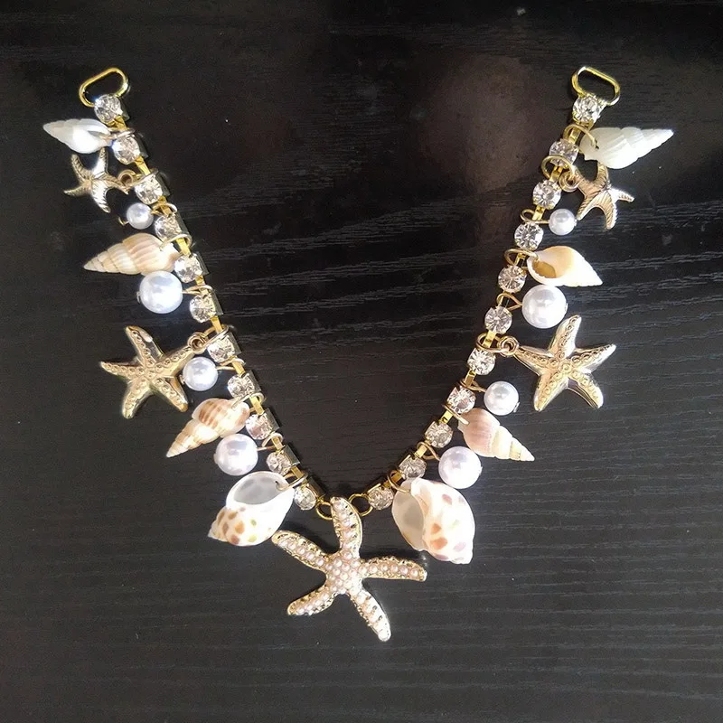 2pcs Pearl Conch Starfish Rhinestone Shoe Chain Buckle Bikini Flip Flops Connectors Metal Apparel Bags Cap DIY Garment Sewing