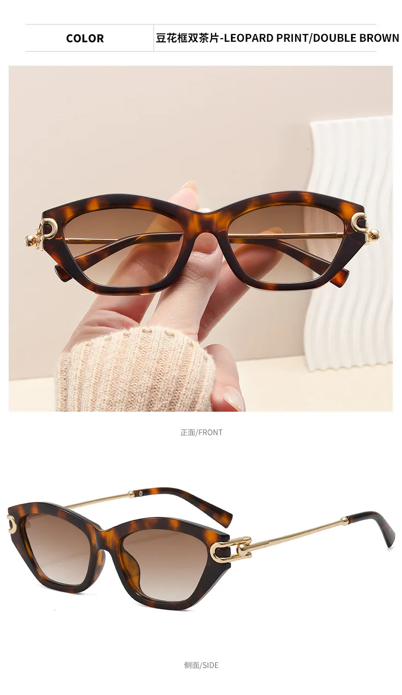 Vintage Mode Patchwork Knotenbein Cat-Eye Sonnenbrille für Damen, Markenlegierung, Schwarz-Blau-Verlauf, Damen UV400 Sonnenbrillen – Detail 12