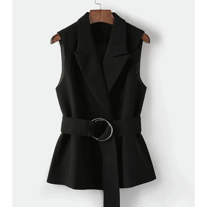 

Новинка 2025 года, корейский осенний жилет, женское пальто, темпераментное свободное повседневное черное жилетное пальто без рукавов в британском стиле, женский топ