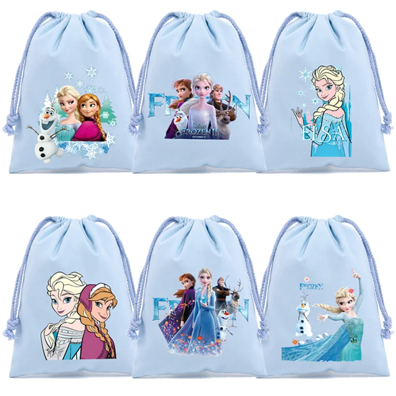 

Холщовые сумки на шнурке Disney «Холодное сердце», Эльза, мультяшные аниме-фигурки, сумка с принтом, детские сумки для украшения конфет, сумки для хранения, подарок