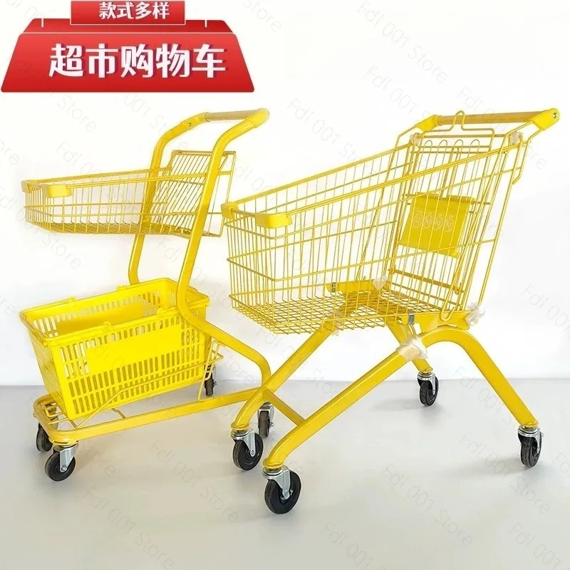 Supermarket shopping cart, double-layer mall sorting cart, multifunctional internet celebrity stall, pink small for home use