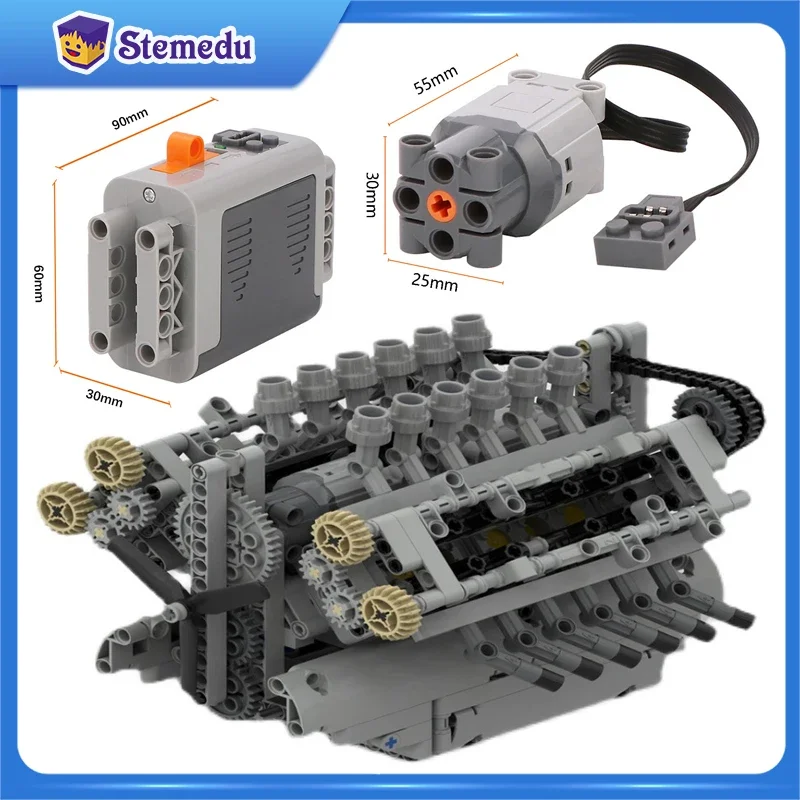 

MOC V12 Engine Gearbox Model L Motor 88003 AA Battery Box 8881 Creative Building Blocks Power Functions Technical Machinery Toy