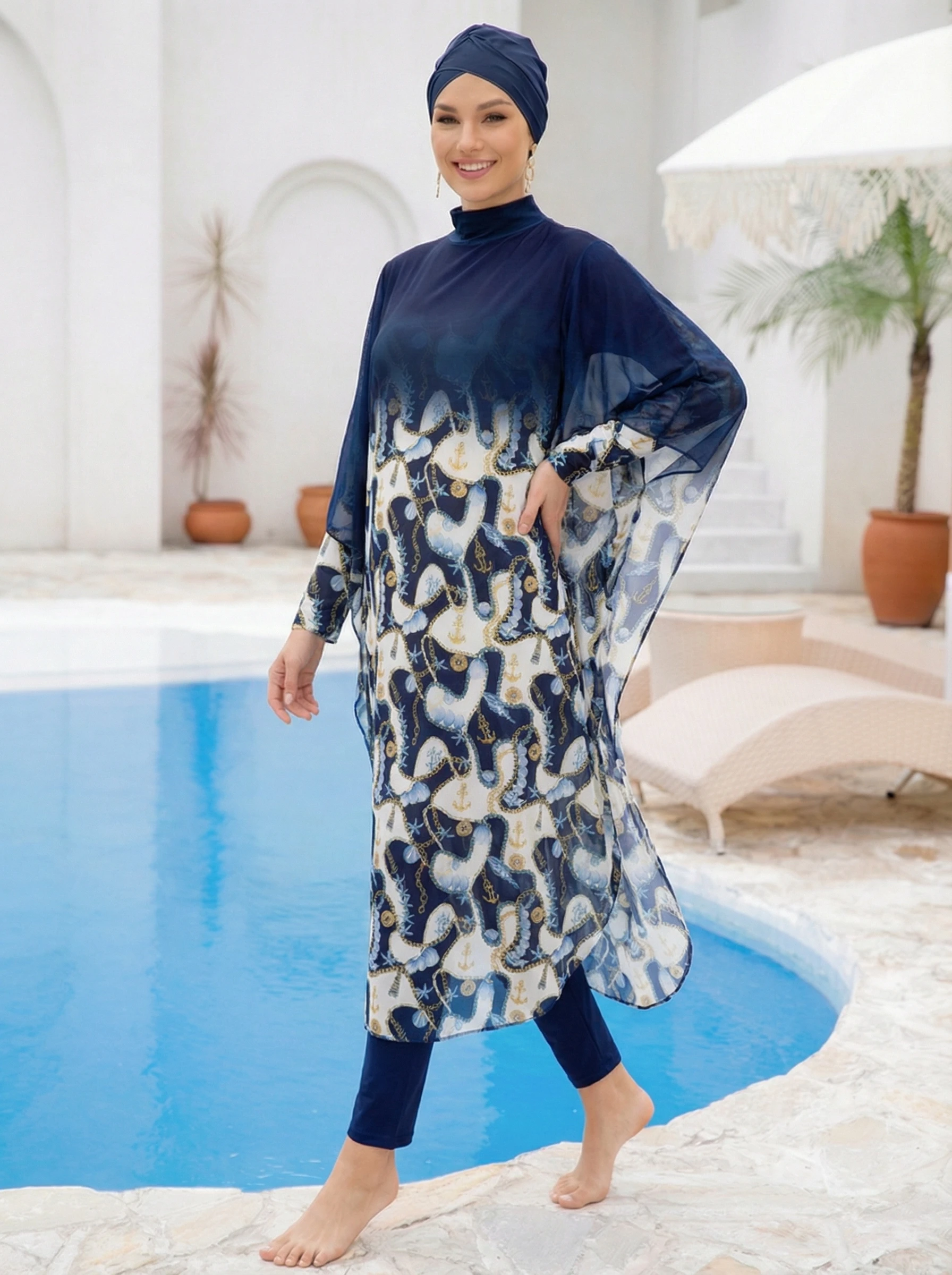 

Комплект из 3/4 предметов: буркини с высоким воротом и длинными рукавами, полностью закрытый, консервативный, облегающий, для пляжа, женский купальник