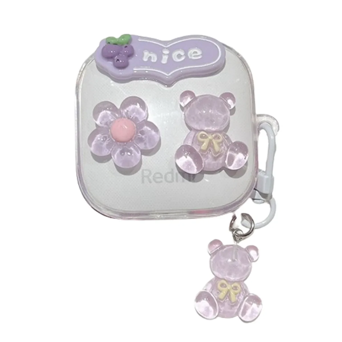 حافظة سماعة رأس لهاتف Redmi Buds 6 Active، تصميم دب زهرة لطيف، غطاء سماعات أذن شفاف متدرج مع سلسلة مفاتيح هدية للفتيات والنساء