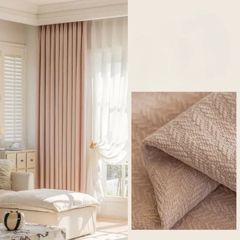 

Cream Herringbone Pattern Luxury Velvet Curtain for Living Room Bedroom Blackout Fashion Simple Embossing Window Tulle Elegant