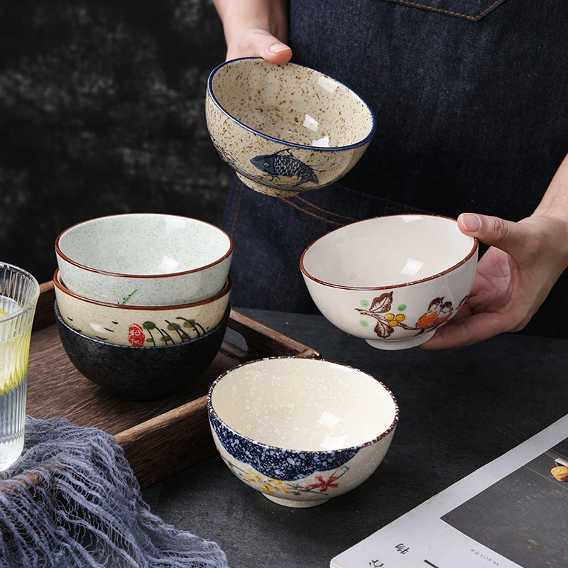 Juego de vajilla de cerámica de 6 piezas de 4,5 pulgadas, tazón de arroz estilo japonés, tazón de avena, tazón de desayuno, adecuado para arroz, avena, frutas, etc.