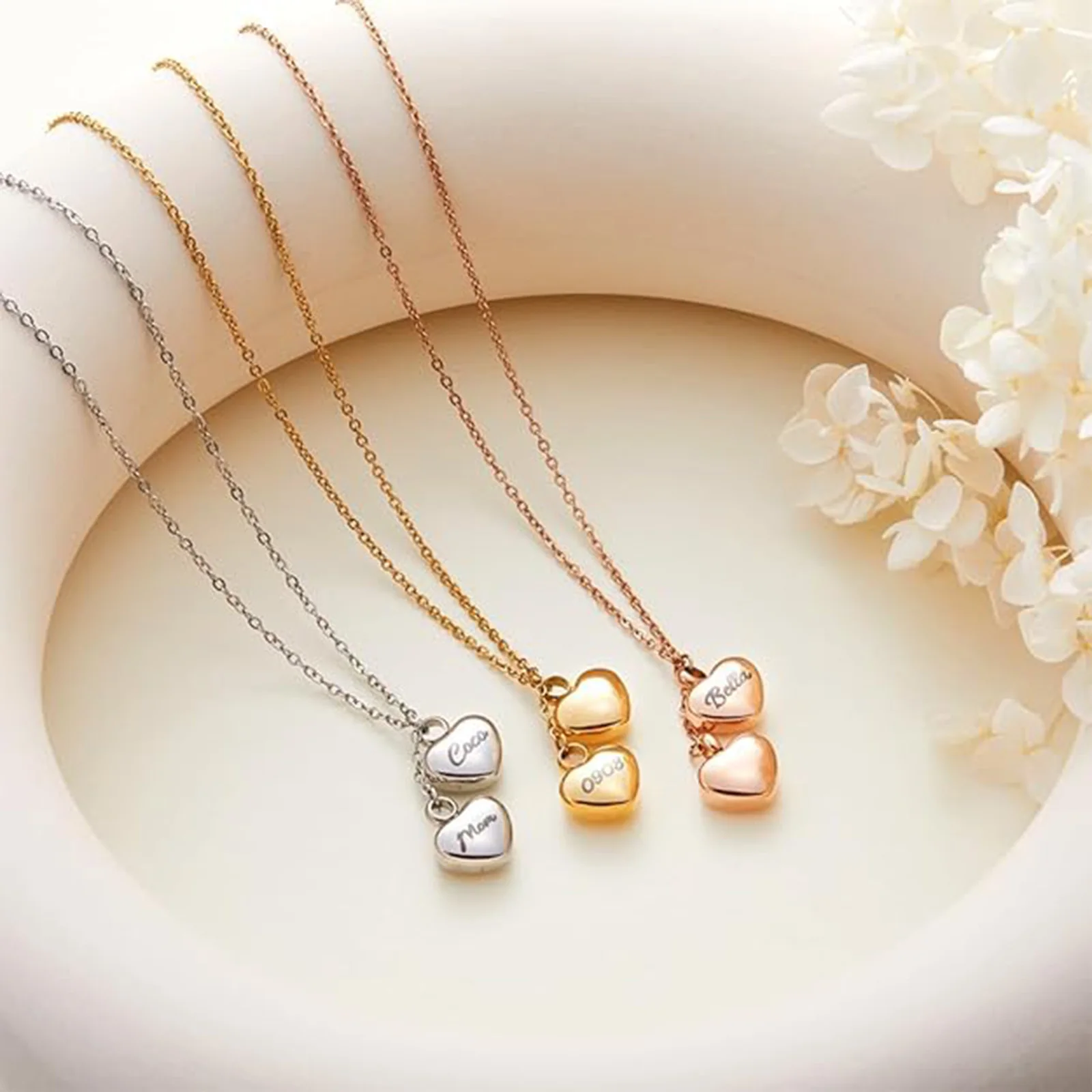 Custom Double Heart Urn Necklace for Ashes Stainless Steel Memorial Keepsake Pendant Cremation Jewelry for Human/Pet Ashes Gifts