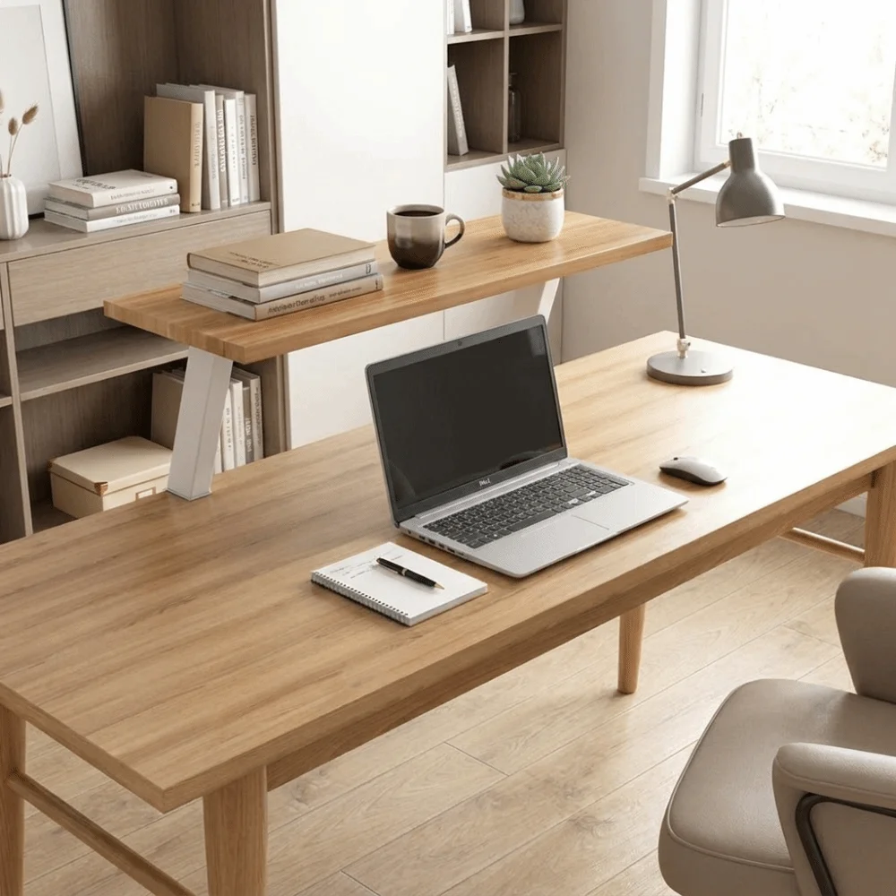 Wood Grain Monitor Stand Multifunctional Floating Design Storage Shelf Ergonomic Sturdy Board Desk Rack Home Office