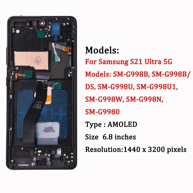 Super AMOLED For Samsung  S21 Ultra 5G G998 G998U Display Touch Screen Digitizer For Samsung S21Ultra G998B LCD