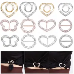 T-Shirt Clip Metal Rhinestone Buckle Heart Round Circle Scarf Ring Waist Buckle Silk Clasp Clothes Tighten Decorative Buckle