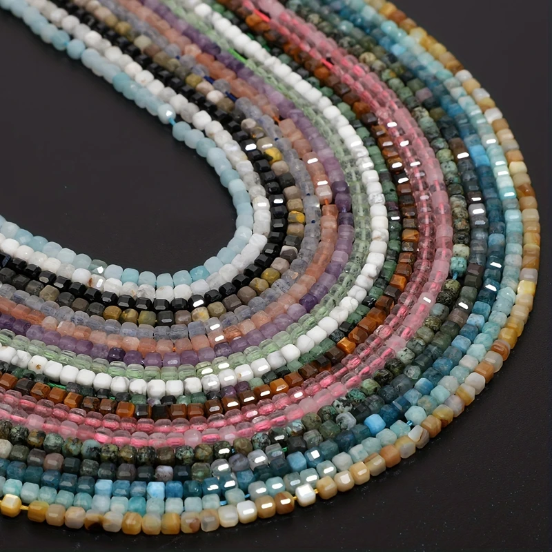 Naturstein, quadratisch facettiert, Amethyst, Quarz, Granat, Labradorit, Würfel-Abstandshalter-Perlen für die Schmuckherstellung, DIY-Armband, Halskette – Detail 5
