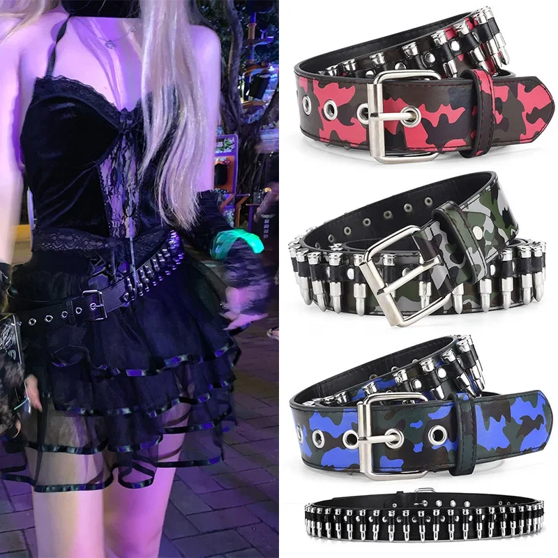 Women's Leather Studded Belt Fashion Bullet Camouflage Belt Y2K Girls Punk Belt Men's Wide Waistband Jeans Decor