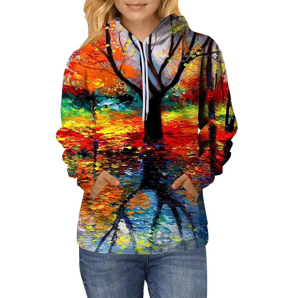 بلوزات النساء البلوز هوديس الشتاء عادية ثلاثية الأبعاد مطبوعة نسيج مريح كم طويل سترة الشتاء ملابس امرأة 2025