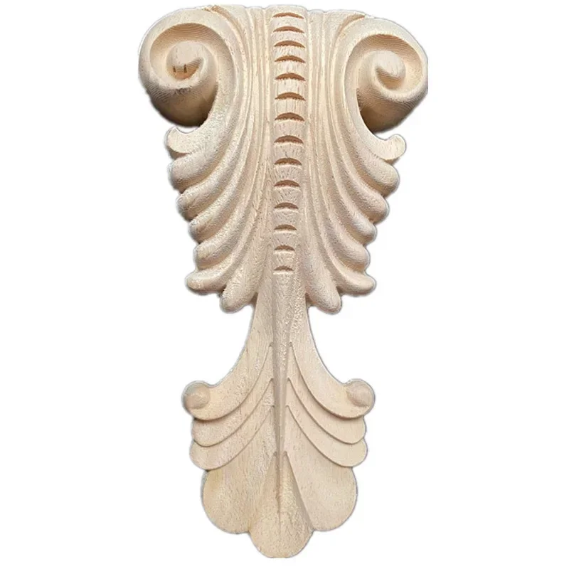 Wood Applique Carving Stigma Wood Decal Wood Figurines Modern Floral Large Wooden for Furniture Legs Pillars Accessories Carved