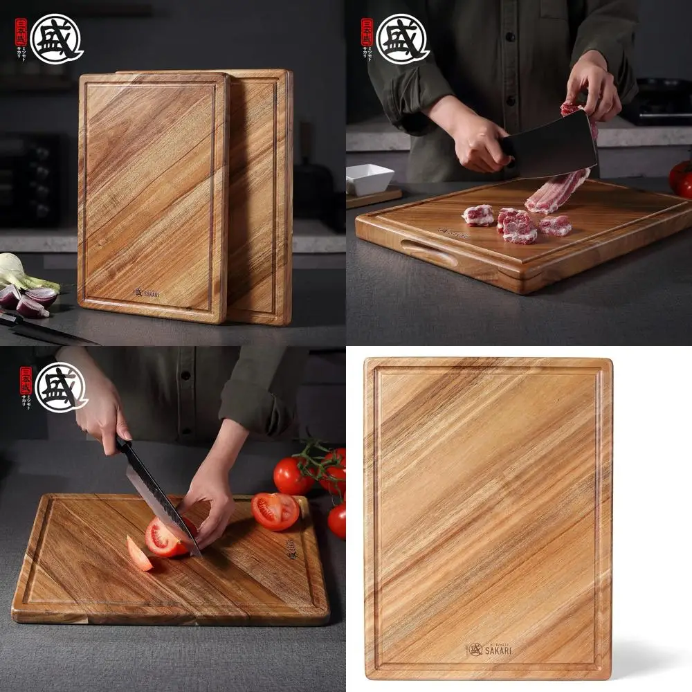 

Natural Acacia Wood Cutting Board, 16x11 Inches, Large Chopping Board for Meat, Vegetables, Cheese, with Juice Groove