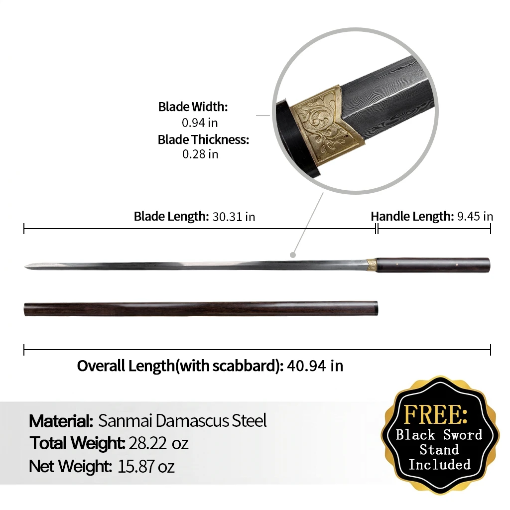 High quality black ebony wooden Chinese Sword fine folding steel triple jointed high-end collectible swords Decorational item