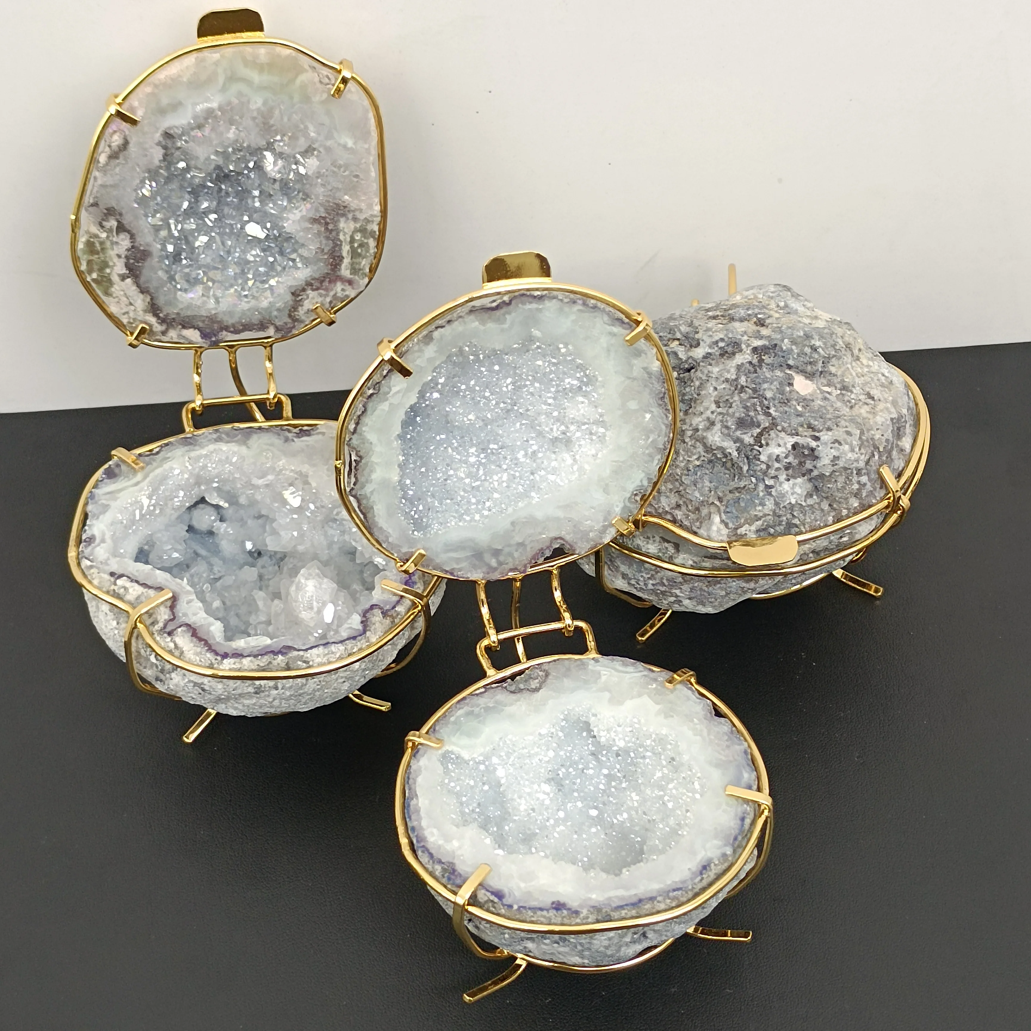 Natural Handmade Storage Agate Geode Necklace Box Rough Quartz Crystal Earring rings Box Crystal Stone Women Jewelry Container