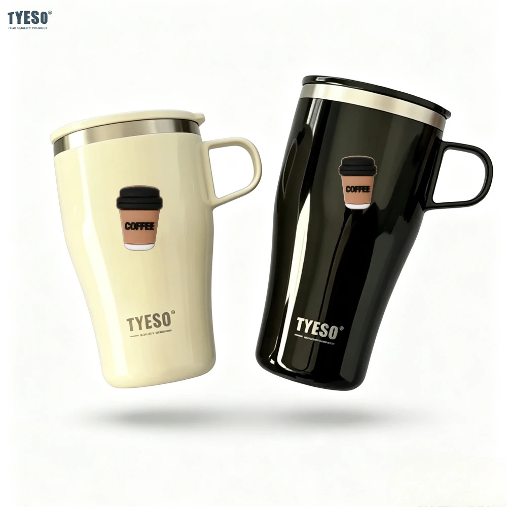 Tyeso 500ML Portable Thermal Travel Mug Thermoses Insulated Coffee with Handle and Sticker for Outdoor Vacuum Office Home