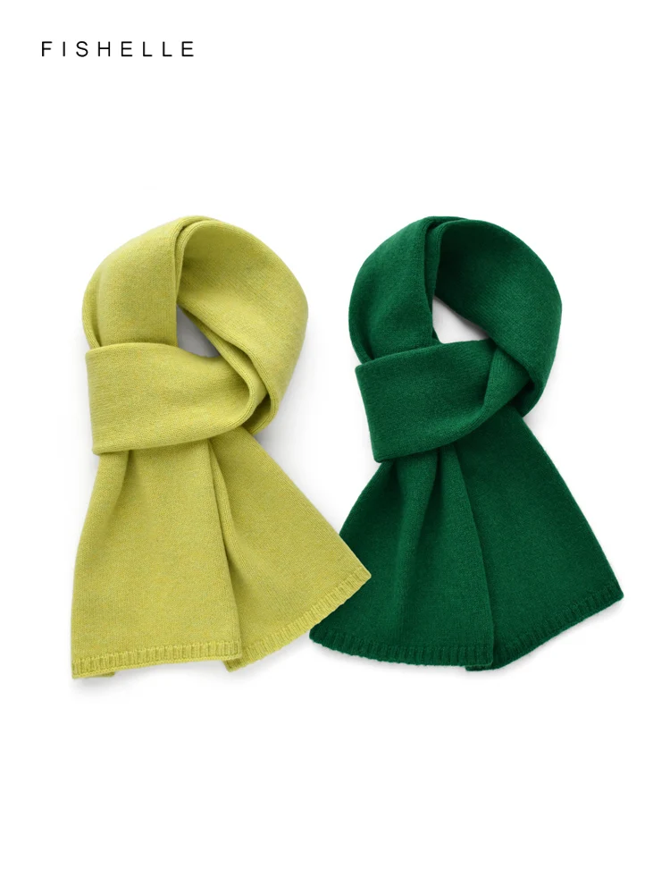 

Green Wool Small Scarf Women's Winter Warm Wool Scarves Solid Color Adults Kids New Year Christmas Gift