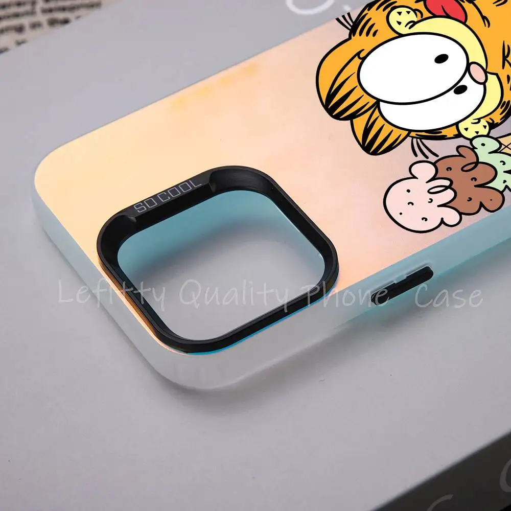 لطيف الكرتون G-garfield القط جراب هاتف ليزر معدني آيفون 16 15 14 13 12 11 برو ماكس ماتي أورورا متعدد الألوان التدرج كوف #5