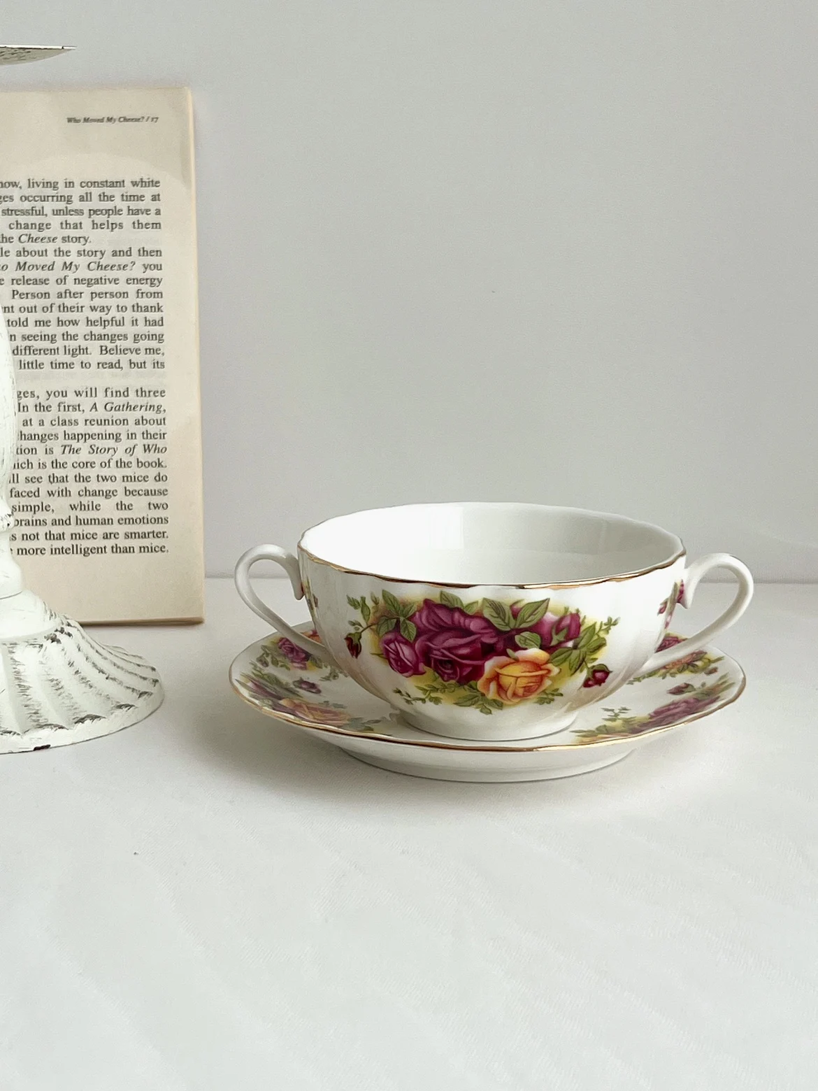 Classic rose double ear bowl, retro palace style European bird's nest oat dish, rose double ear bowl