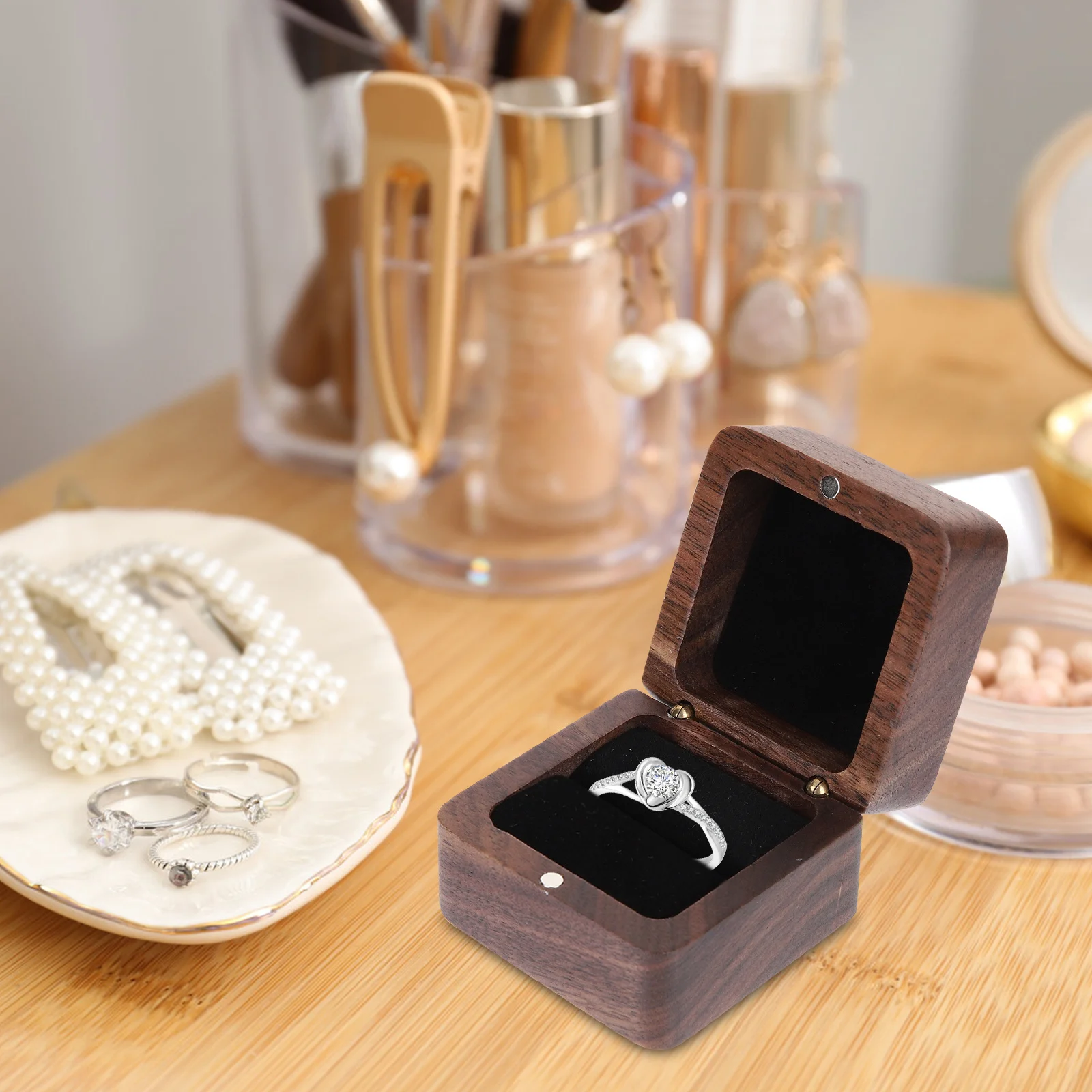 

Wooden Ring Box for Engagement Wedding Ceremony Personalized Jewelry Storage Elegant Gift Presentation Travel Friendly Design