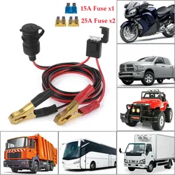 12V/ 24V Car Lighter Socket to Battery Alligator Crocodile Clip With 3Pcs Fuse For Trailer Sprayer Boat RV Auto Parts