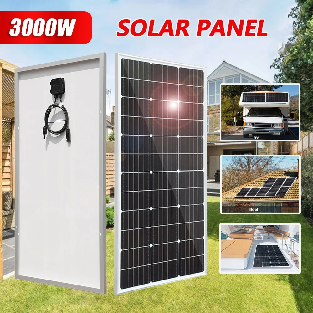 Solar PanelRigid Glass Solar Panel 3000W 18V  Monocrystalline Cell High-efficiency Charging Outdoor Solar Cells For Home/Camping