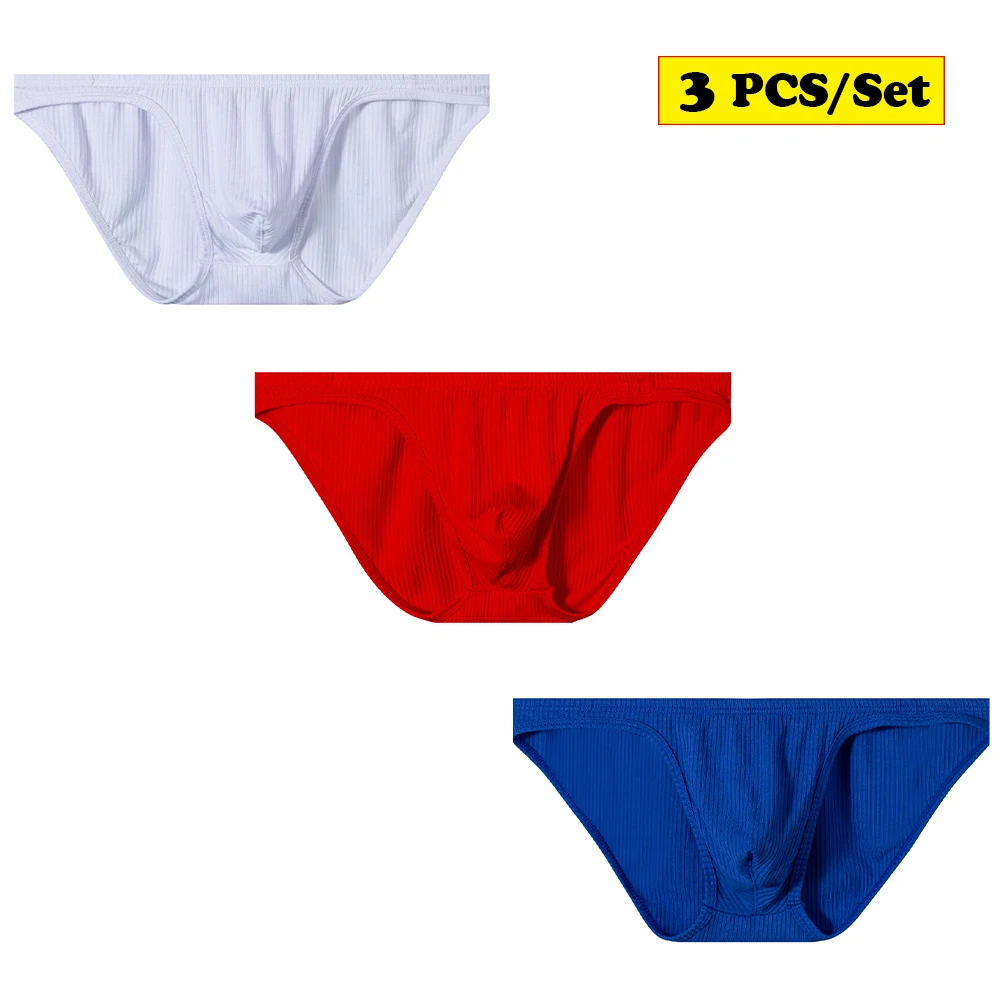 3PCS Cotton Mens Underwear Sexy Breathable Jockstraps Bikini Briefs Underpants for Men Male Panties