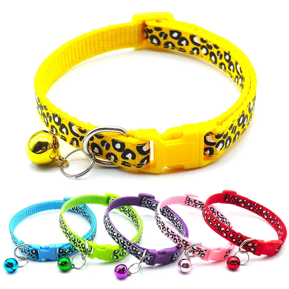 Adjustable Fashion Leopard Printing Pets Strap Cat Collar With Bells Pet Necklace for Pubbies Kittens Dog Dentification Collars