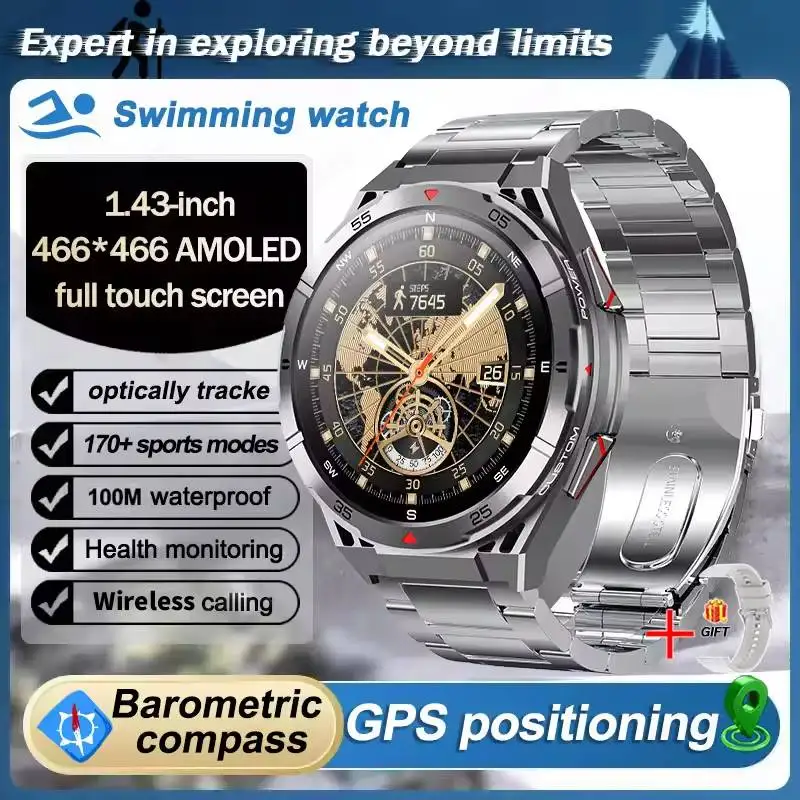 

Мужские прочные умные часы Leadoys X2B, спортивные часы с GPS, 170 спортивных режимов, 200 циферблат, 15 дней в режиме ожидания, лучший подарок на 2026 год