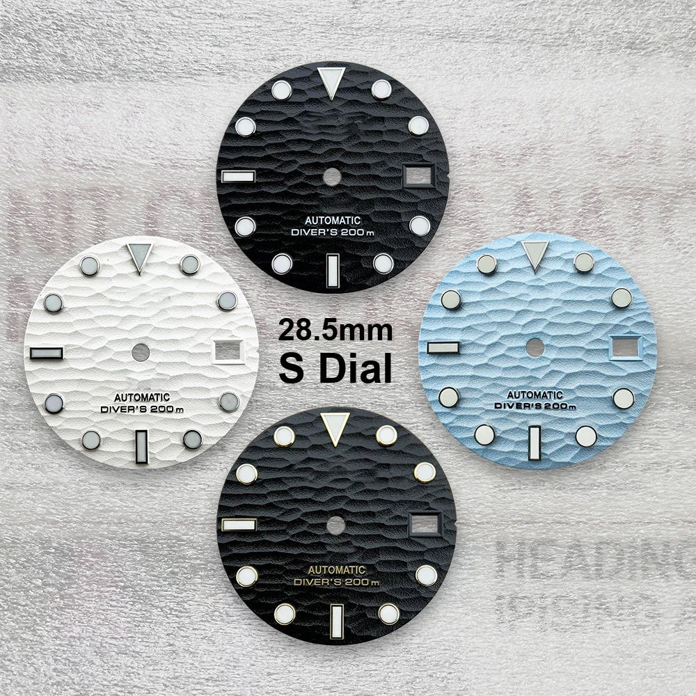 

28.5mm S Logo Wave Dial Suitable For NH35/NH36/4R/7S Movement Green Luminous High Quality Watch Modification Accessories