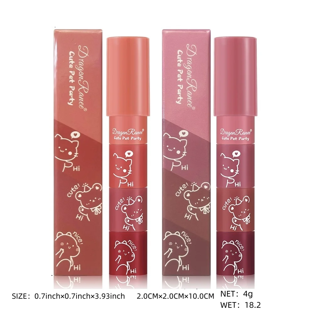 Four-Section Lipstick Autumn and Winter Matte Velvet Matte Lip Gloss Long-Lasting Makeup Effect Whitening Complexion Lip Gloss W