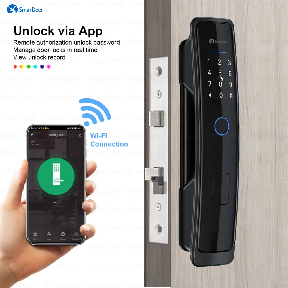 SmarDeer Smart Lock for Tuya lock wifi Biometric Fingerprint Lock Keyless Entry via Fingerprint/Password/Card/App